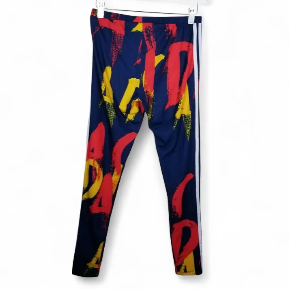 ADIDAS Paris Graphic Print Three Stripe Leggings Navy Red Yellow - Medium - Picture 6 of 12